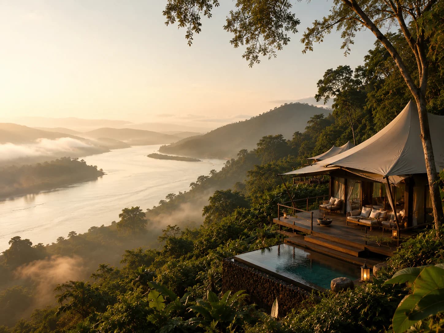 A luxury tented camp above the Mekong in the Golden Triangle